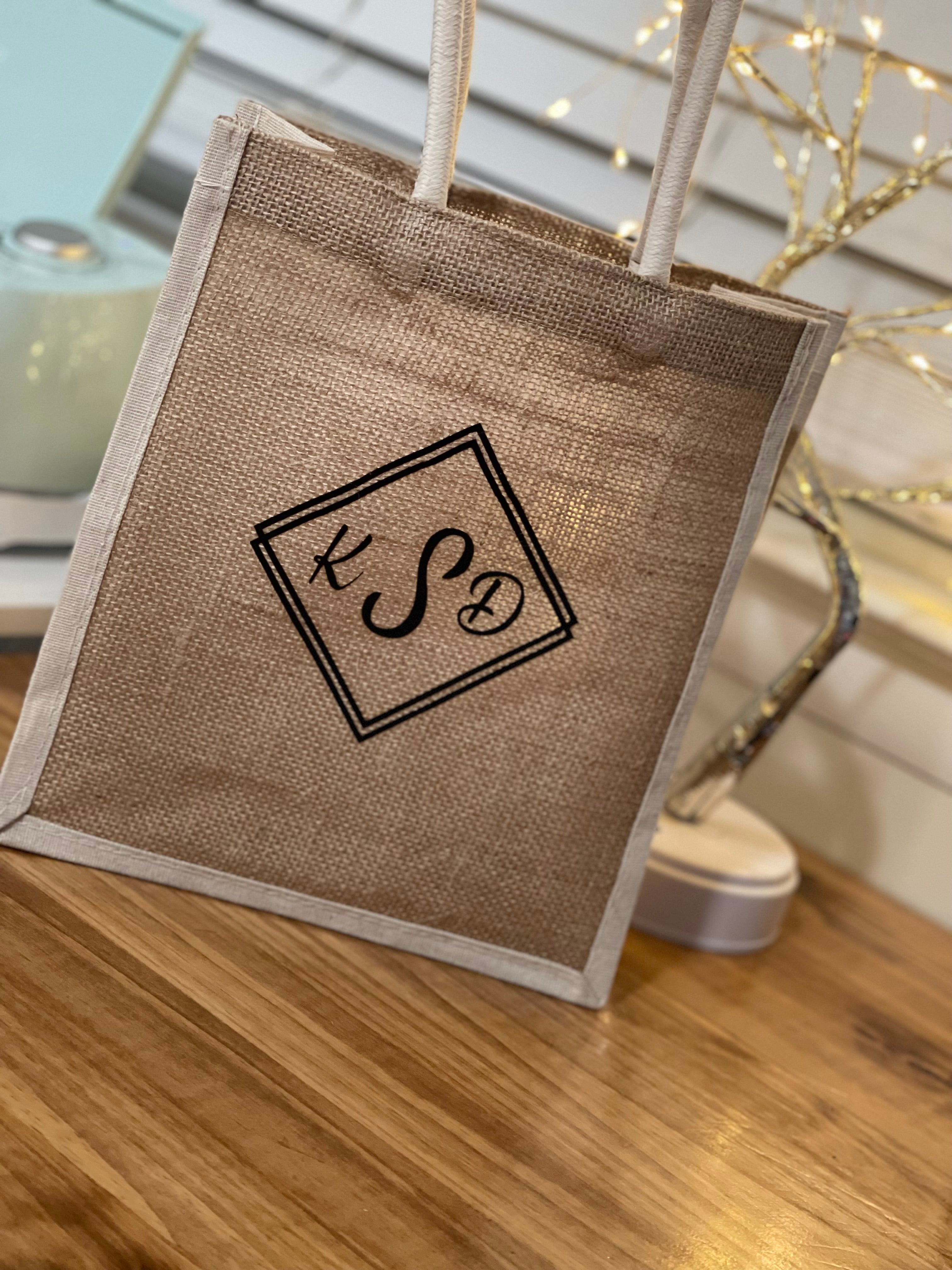 Monogram Burlap Tote